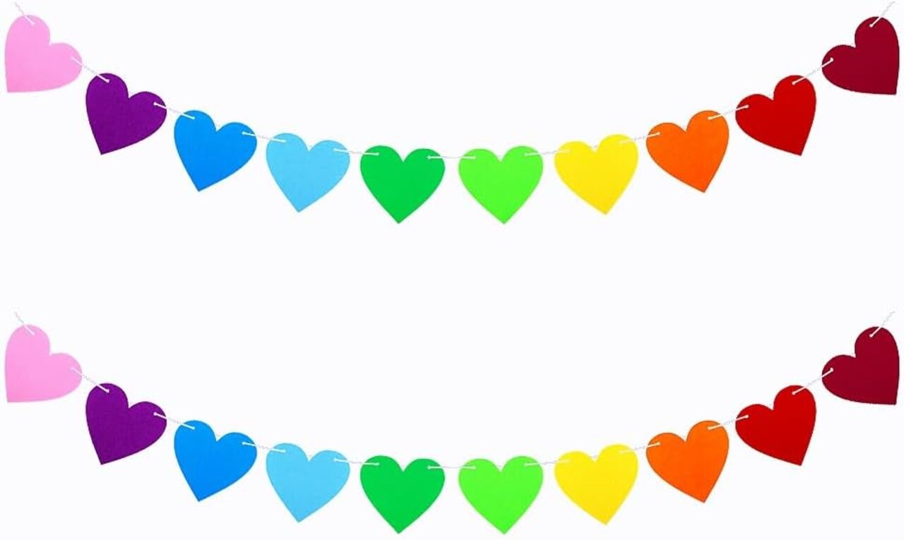 2 Pack Heart Garland Valentines Colorful Heart Banner for DIY Wedding Anniversary Rainbow Party Decorations